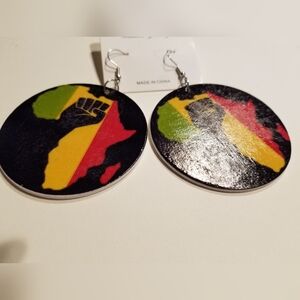 Black Power Afrocentric Wood Dangle Pierced Earrings